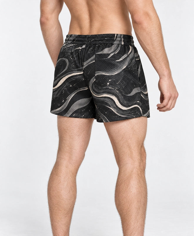 YELSOO men's Black Sand Current Mesh Shorts — back close-up