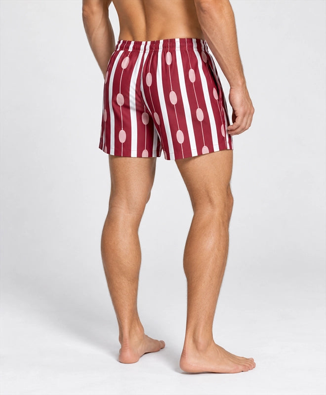 YELSOO men's Burgundy Buoy Stripes Mesh Shorts — back close-up