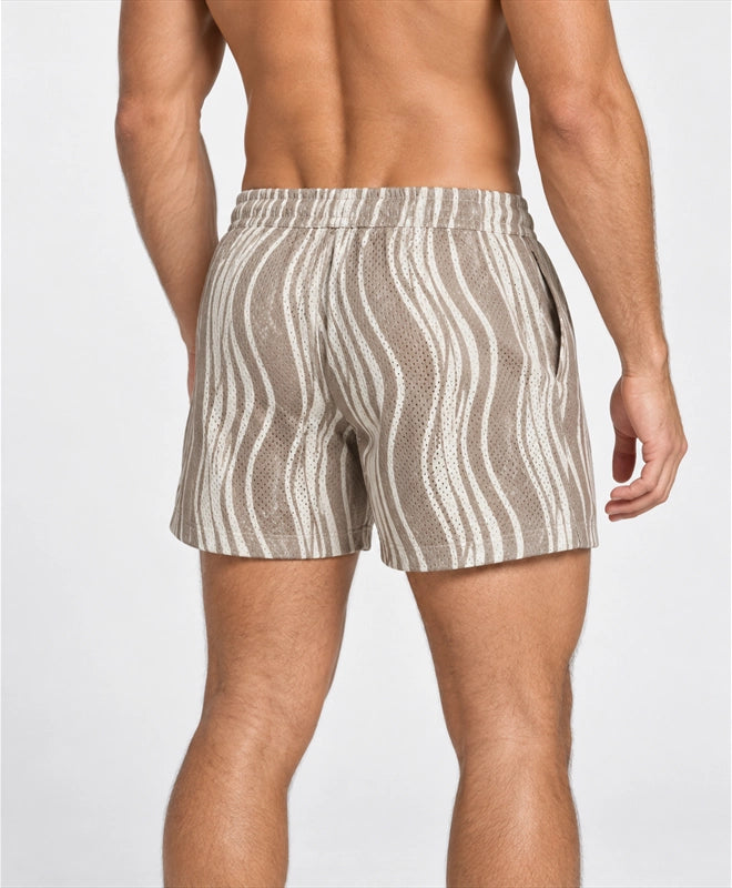 YELSOO men's Driftwood Stripes Mesh Shorts — back close-up