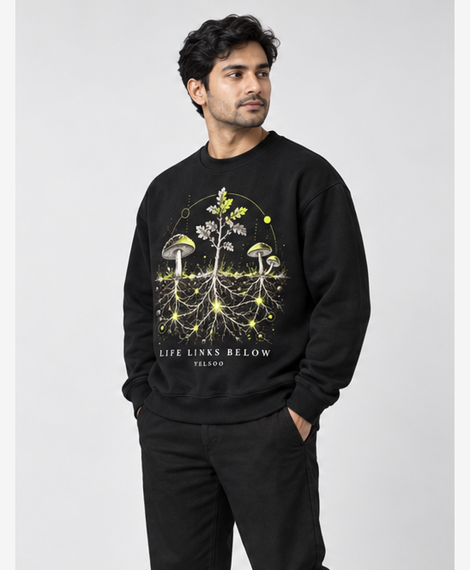 Life Links Below Crewneck Sweatshirt — men's model, three-quarter view
