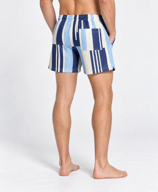 YELSOO men's Sailcloth Stripes Mesh Shorts — back close-up