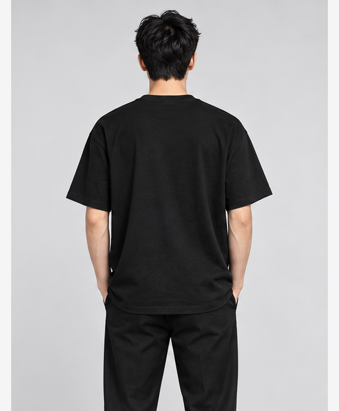 Oceans Keep Moving Graphic Tee — men's model, back view