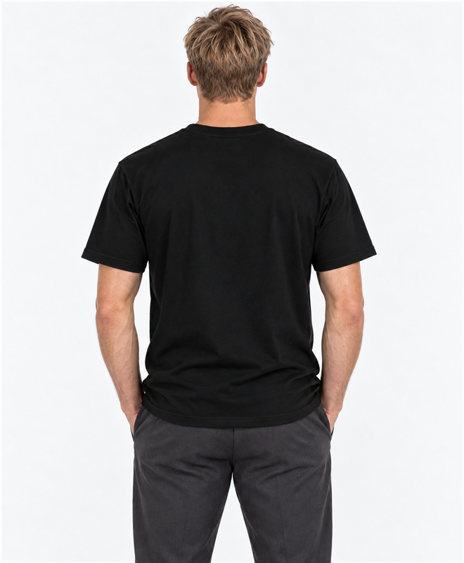 Wild Roots Rise Graphic Tee — men's model, back view