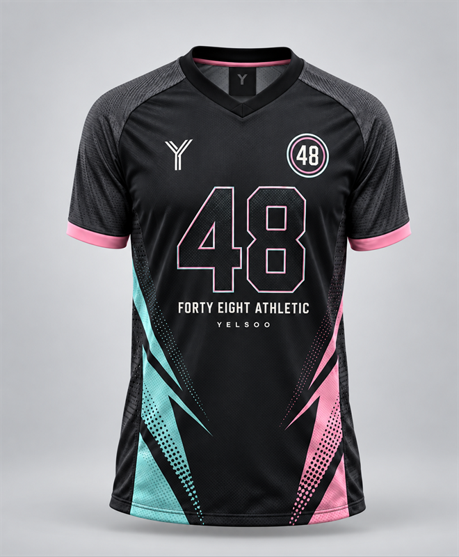 YELSOO Unisex Forty Eight Jersey in black pink aqua — main view
