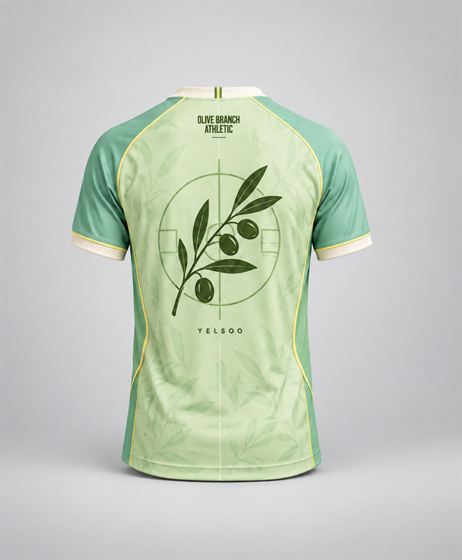 YELSOO Unisex Olive Branch Athletic Jersey in pistachio — back view