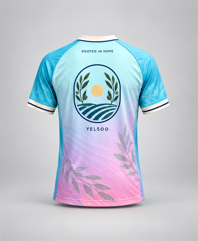 YELSOO Unisex Olive Branch Club Jersey in aqua pink gradient — back view