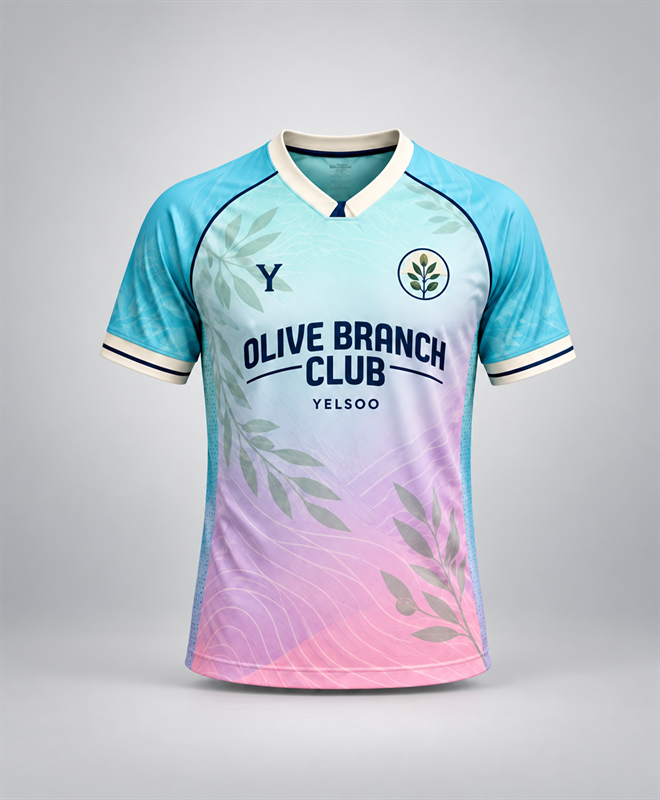YELSOO Unisex Olive Branch Club Jersey in aqua pink gradient — main view