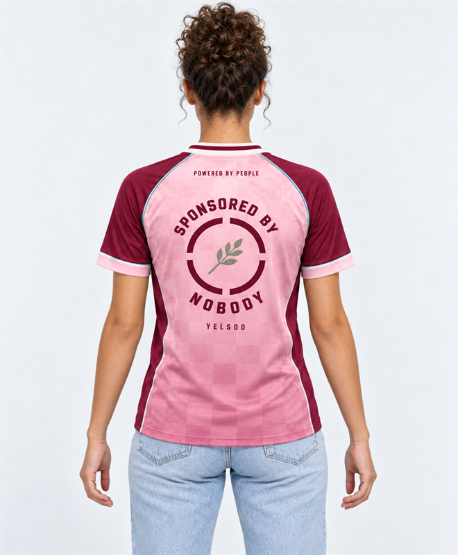 YELSOO Unisex Sponsored By Nobody Jersey in pink burgundy — model back view