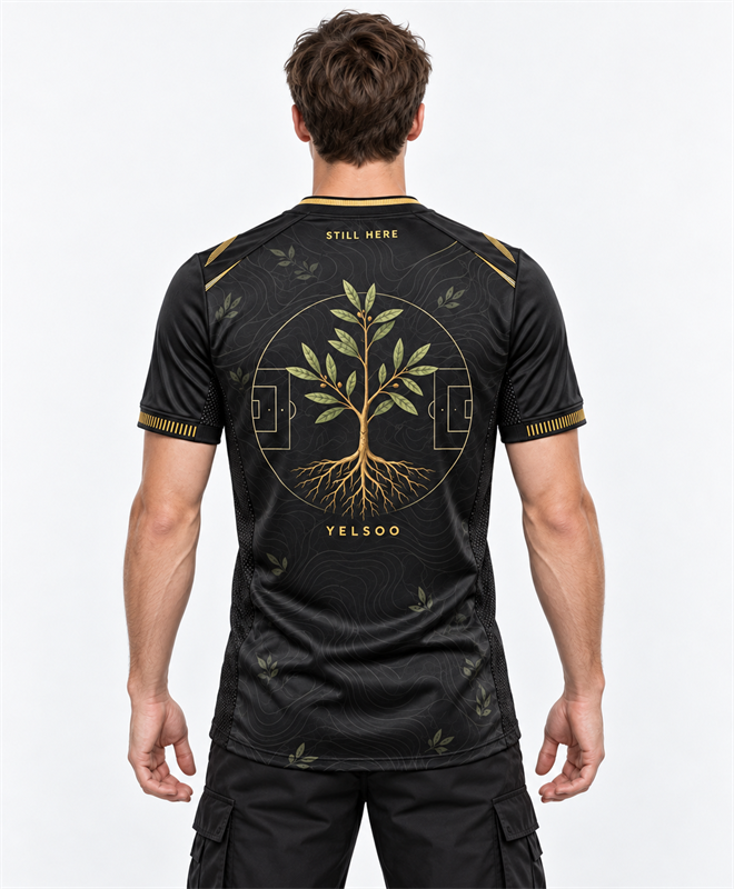 YELSOO Unisex Still Here Jersey in black gold — model back view