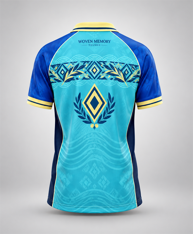 YELSOO Unisex Woven Memory Jersey in turquoise blue yellow — back view